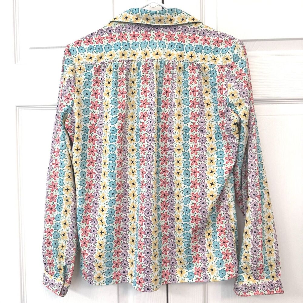 Vintage Floral Button Up Shirt Women's S/M Long Sleeve Flower Power Blouse - Picture 5 of 6